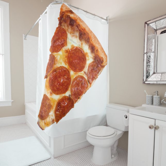 SlipperyJoe's classic pepperoni pizza slice melted Shower Curtain (In Situ)
