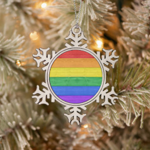 SlipperyJoe's classic rainbow tactile handcrafted Snowflake Pewter Christmas Ornament