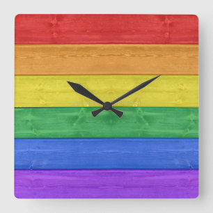 SlipperyJoe's classic rainbow tactile handcrafted Square Wall Clock