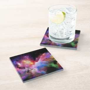 SlipperyJoe's cloud artwork abstract vibrant surre Glass Coaster