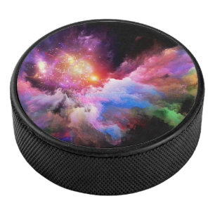 SlipperyJoe's cloud artwork abstract vibrant surre Hockey Puck