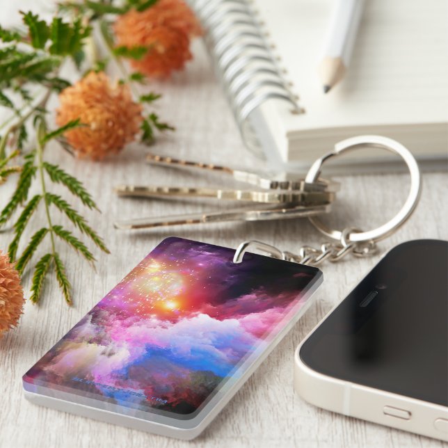 SlipperyJoe's cloud artwork abstract vibrant surre Key Ring (Front Right)