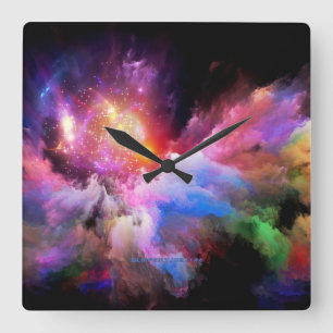 SlipperyJoe's cloud artwork abstract vibrant surre Square Wall Clock