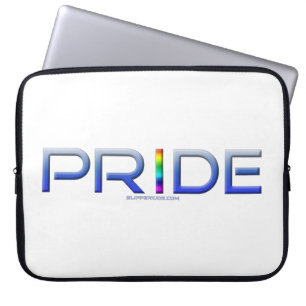 SlipperyJoe's Colorful Pride word blue rainbow col Laptop Sleeve