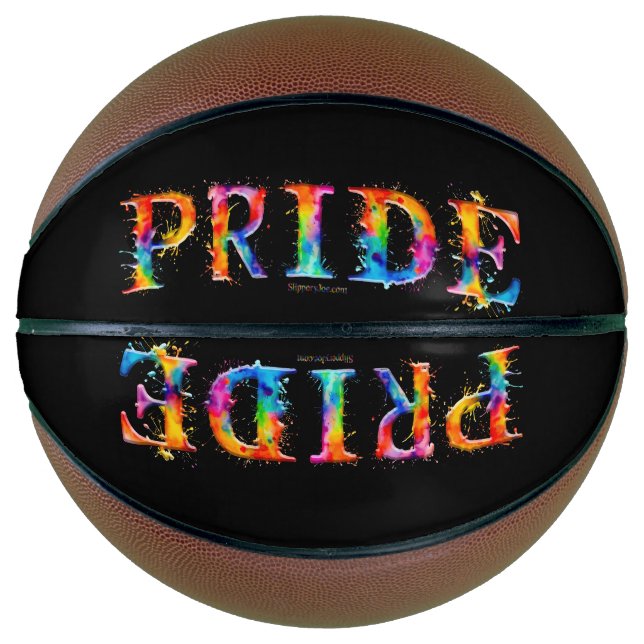 SlipperyJoe's colourful creative Pride-themed text Basketball (Front)