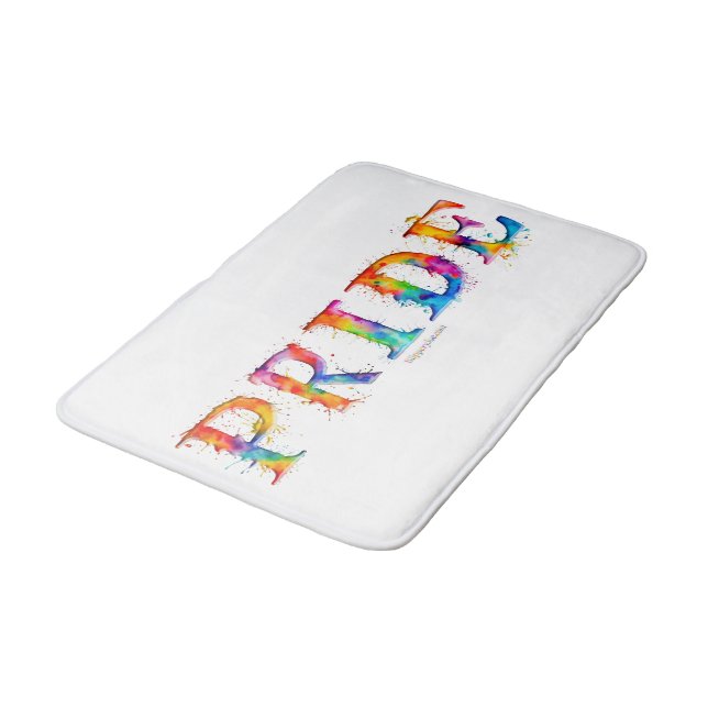 SlipperyJoe's colourful creative Pride-themed text Bath Mat (Angled)