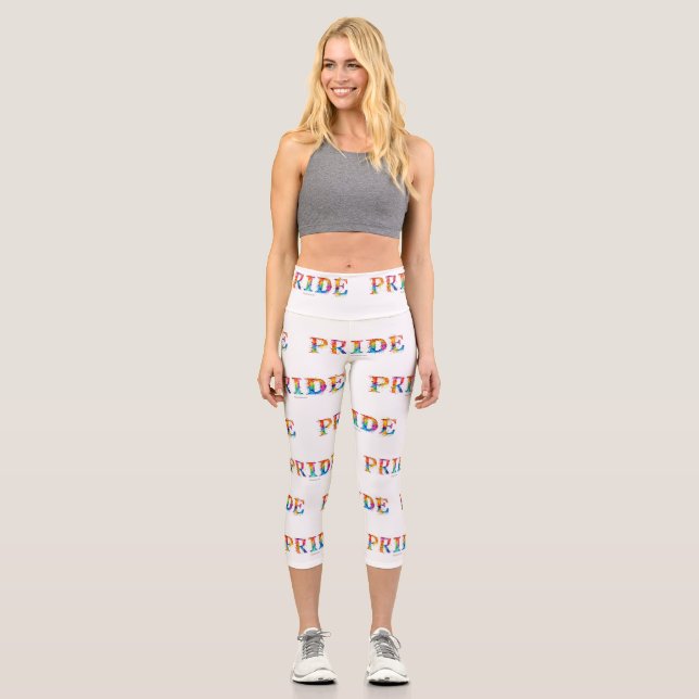 SlipperyJoe's colourful creative Pride-themed text Capri Leggings (Front)