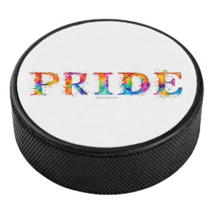 SlipperyJoe's colourful creative Pride-themed text Hockey Puck
