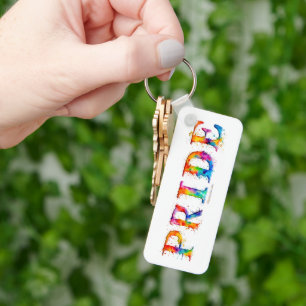 SlipperyJoe's colourful creative Pride-themed text Key Ring