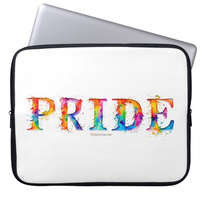 SlipperyJoe's colourful creative Pride-themed text Laptop Sleeve (Front)