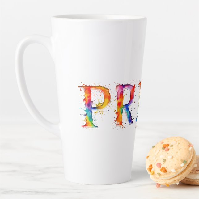 SlipperyJoe's colourful creative Pride-themed text Latte Mug (In Situ)