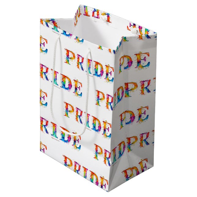 SlipperyJoe's colourful creative Pride-themed text Medium Gift Bag (Front Angled)
