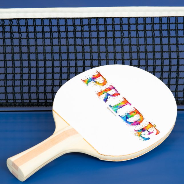 SlipperyJoe's colourful creative Pride-themed text Ping Pong Paddle (Insitu)
