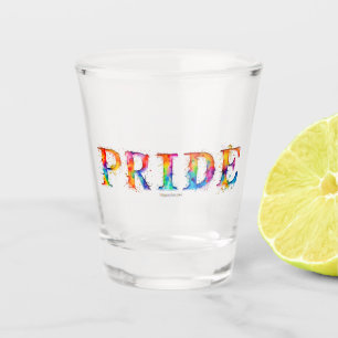 SlipperyJoe's colourful creative Pride-themed text Shot Glass