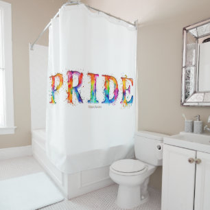 SlipperyJoe's colourful creative Pride-themed text Shower Curtain