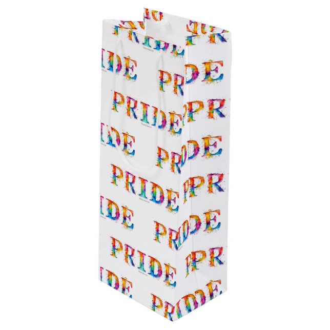 SlipperyJoe's colourful creative Pride-themed text Wine Gift Bag (Front Angled)