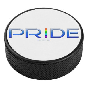 SlipperyJoe's Colourful Pride word bold metallic b Hockey Puck