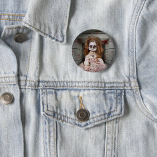 SlipperyJoe's creepy doll pale face creepy blood d 6 Cm Round Badge