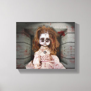 SlipperyJoe's creepy doll pale face creepy blood d Canvas Print