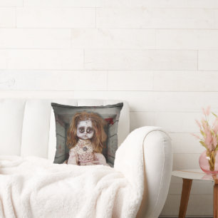 SlipperyJoe's creepy doll pale face creepy blood d Cushion