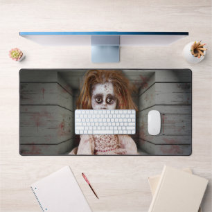 SlipperyJoe's creepy doll pale face creepy blood d Desk Mat