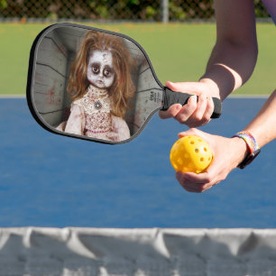 SlipperyJoe's creepy doll pale face creepy blood d Pickleball Paddle