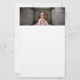 SlipperyJoe's creepy doll pale face creepy blood d Stationery