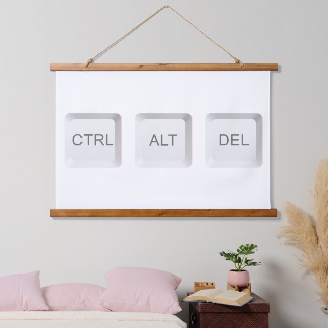 SlipperyJoe's CTRL ALT DEL buttons three white com Hanging Tapestry (Bedroom)