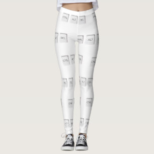 SlipperyJoe's CTRL ALT DEL buttons three white com Leggings