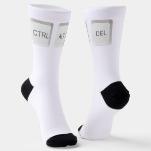 SlipperyJoe's CTRL ALT DEL buttons three white com Socks
