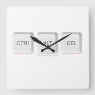 SlipperyJoe's CTRL ALT DEL buttons three white com Square Wall Clock