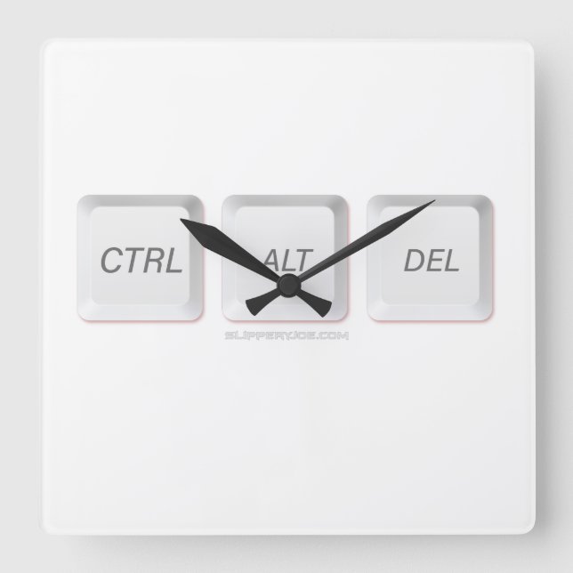 SlipperyJoe's CTRL ALT DEL buttons three white com Square Wall Clock (Front)