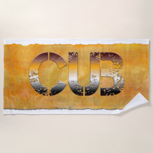 SlipperyJoe's cub bear word orange-brown tones pro Beach Towel