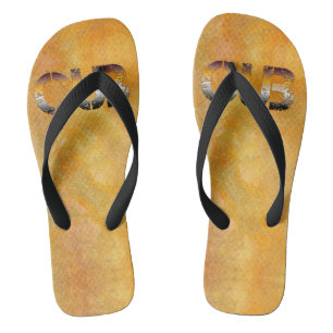 SlipperyJoe's cub bear word orange-brown tones pro Flip Flops