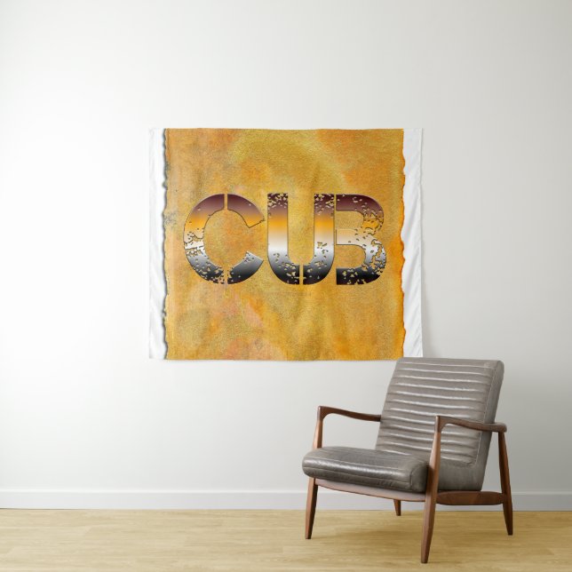 SlipperyJoe's cub bear word orange-brown tones pro Tapestry (In Situ (Horizontal))