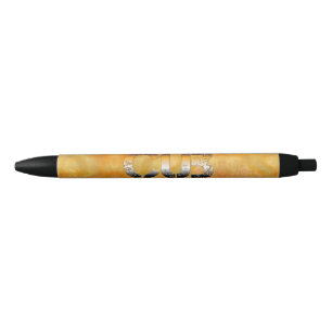 SlipperyJoe's cub bear words gold brown tan white  Black Ink Pen
