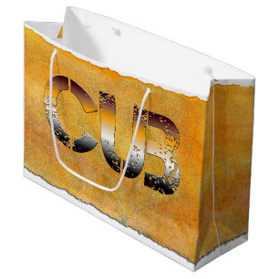 SlipperyJoe's cub bear words gold brown tan white  Large Gift Bag