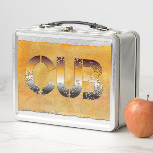 SlipperyJoe's cub bear words gold brown tan white  Metal Lunch Box
