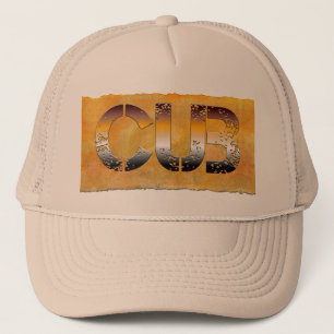 SlipperyJoe's cub bear words gold brown tan white  Trucker Hat