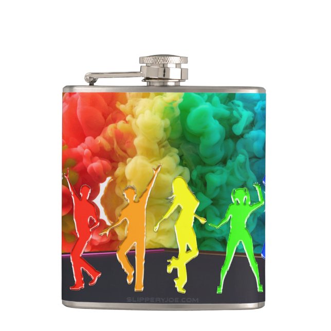 SlipperyJoe's  Dancing Pride Shadows gay gifts art Hip Flask (Front)