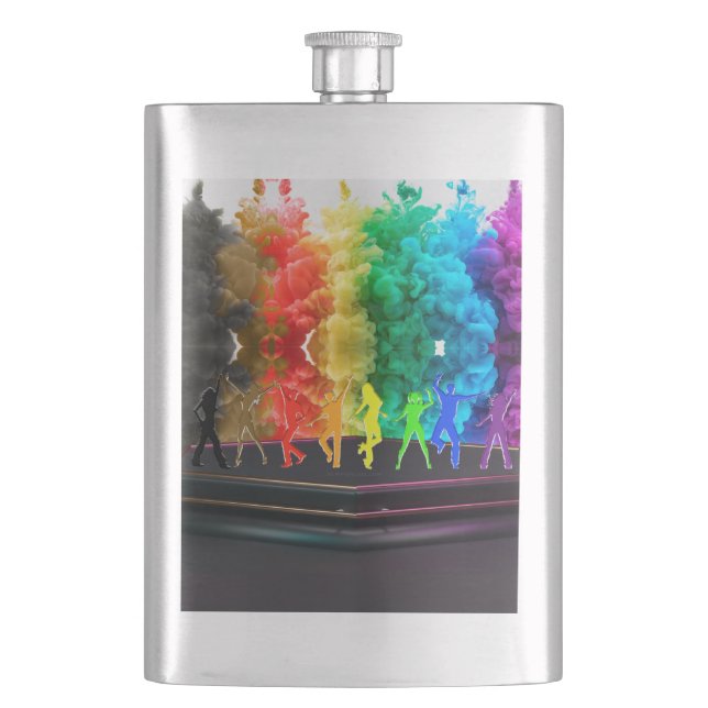 SlipperyJoe's  Dancing Pride Shadows gay gifts art Hip Flask (Front)