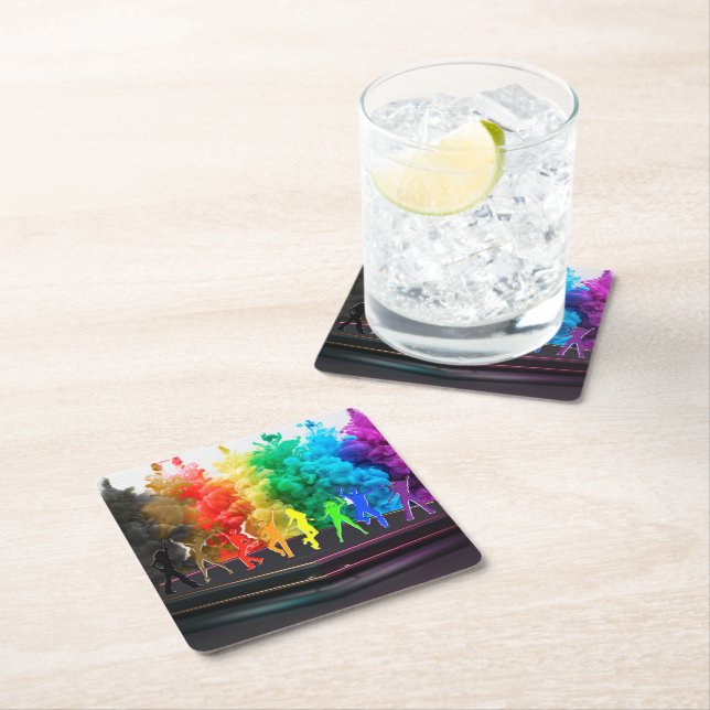 SlipperyJoe's  Dancing Pride Shadows gay gifts art Square Paper Coaster (Insitu)