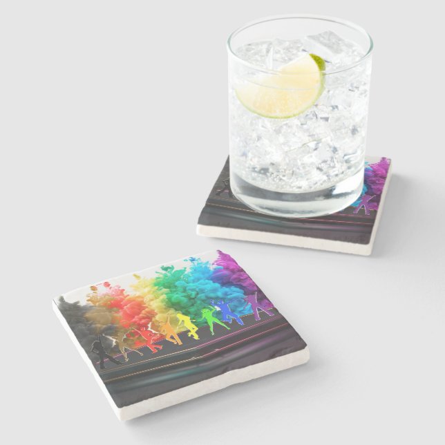 SlipperyJoe's  Dancing Pride Shadows gay gifts art Stone Coaster (Side)