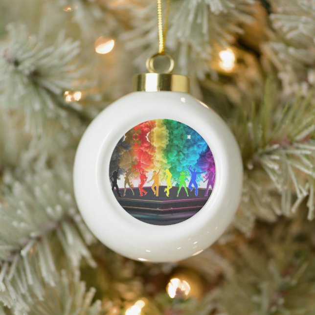 SlipperyJoe's Dancing Pride Shadows gay gifts arti Ceramic Ball Christmas Ornament (Tree)