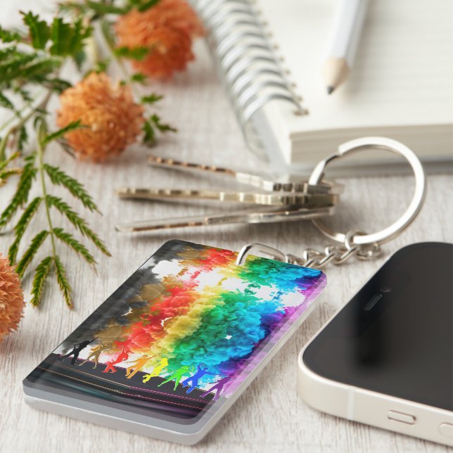 SlipperyJoe's Dancing Pride Shadows gay gifts arti Key Ring (Front Right)