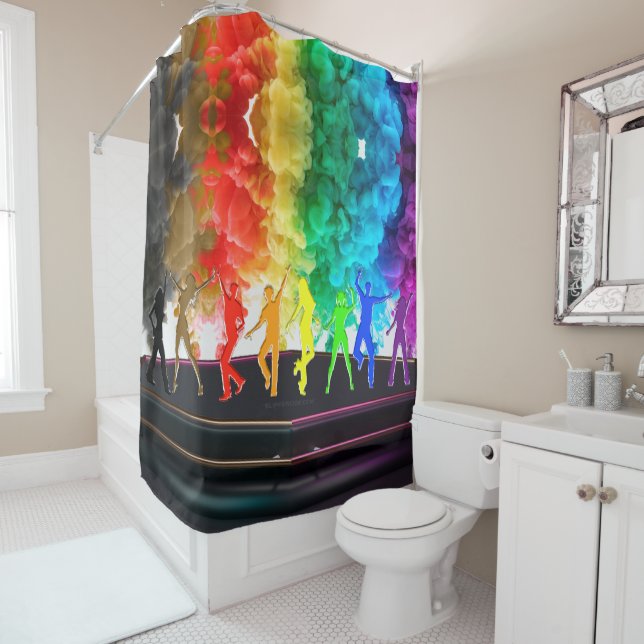 SlipperyJoe's Dancing Pride Shadows gay gifts arti Shower Curtain (In Situ)