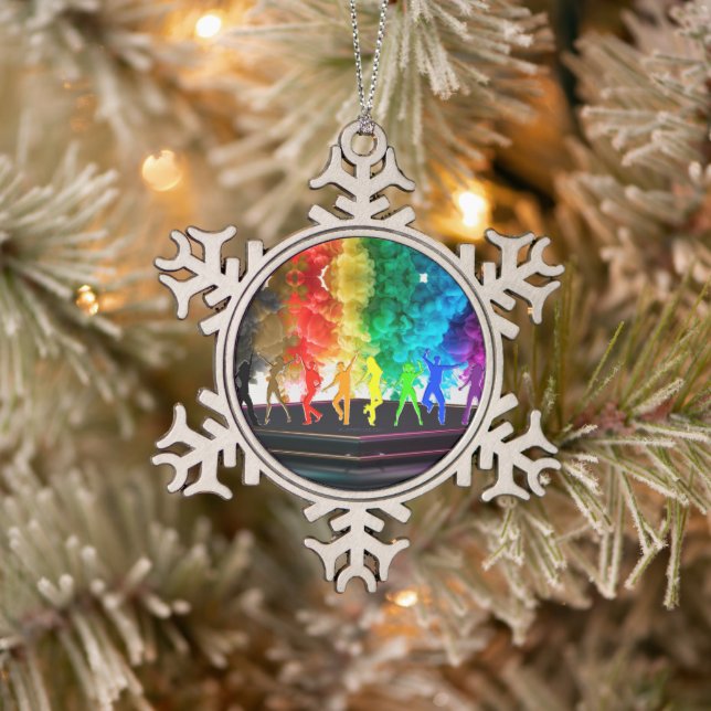 SlipperyJoe's Dancing Pride Shadows gay gifts arti Snowflake Pewter Christmas Ornament (Tree)