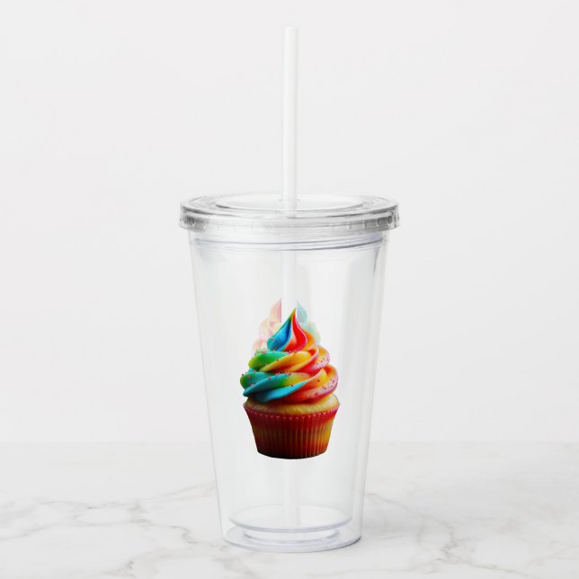 SlipperyJoe's dazzling rainbow cupcake swirled fro Acrylic Tumbler (Front)