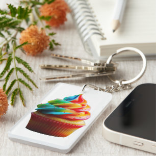 SlipperyJoe's dazzling rainbow cupcake swirled fro Key Ring