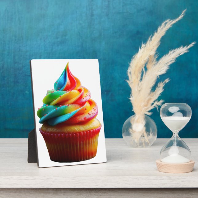 SlipperyJoe's dazzling rainbow cupcake swirled fro Plaque (Side)